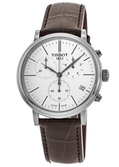 Tissot Carson Premium Chronograph White Dial Brown Leather Strap Watch For Men - T122.417.16.011.00 Watches Tissot   