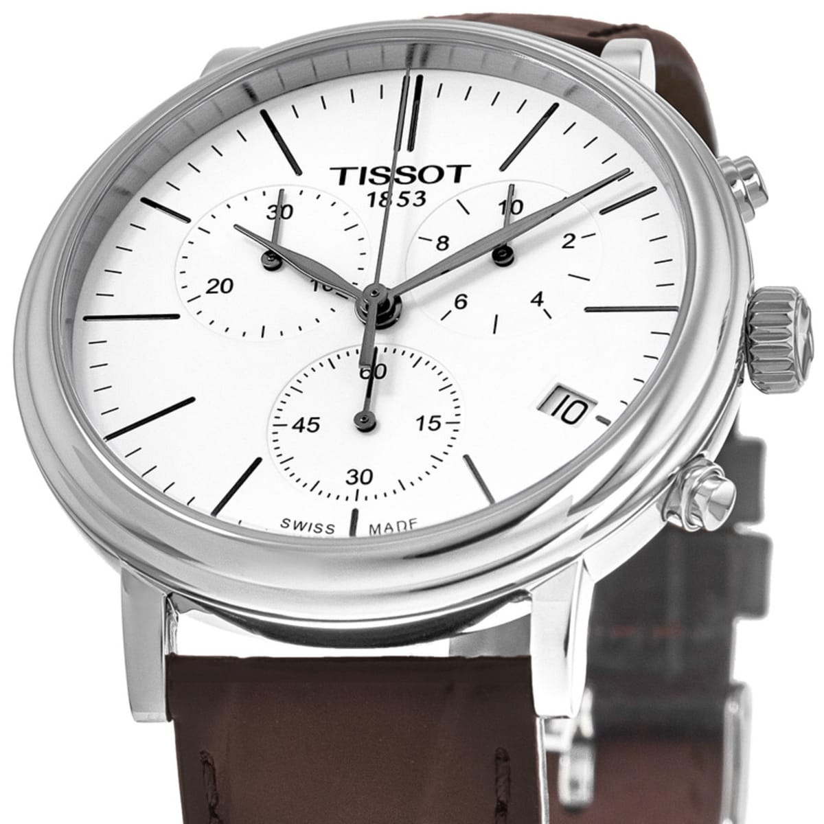 Tissot Carson Premium Chronograph White Dial Brown Leather Strap Watch For Men - T122.417.16.011.00 Watches Tissot   