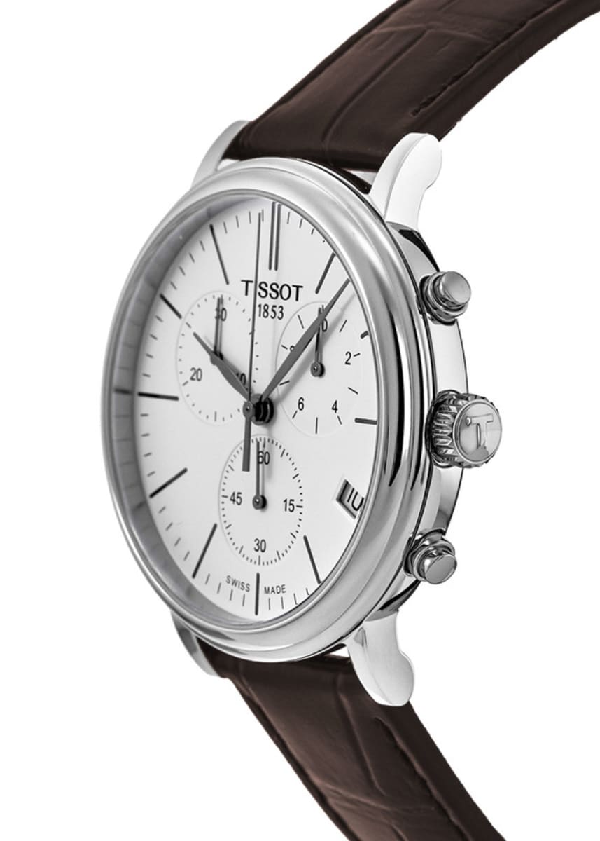 Tissot Carson Premium Chronograph White Dial Brown Leather Strap Watch For Men - T122.417.16.011.00 Watches Tissot   