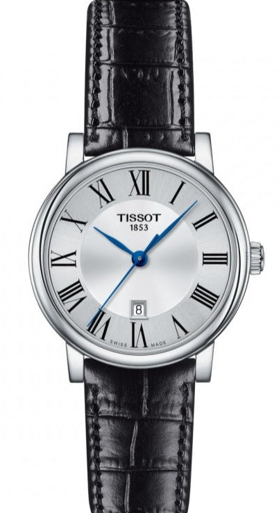 Tissot Carson Premium Lady Silver Dial Black Leather Strap Watch For Women - T122.210.16.033.00 Watches Tissot   