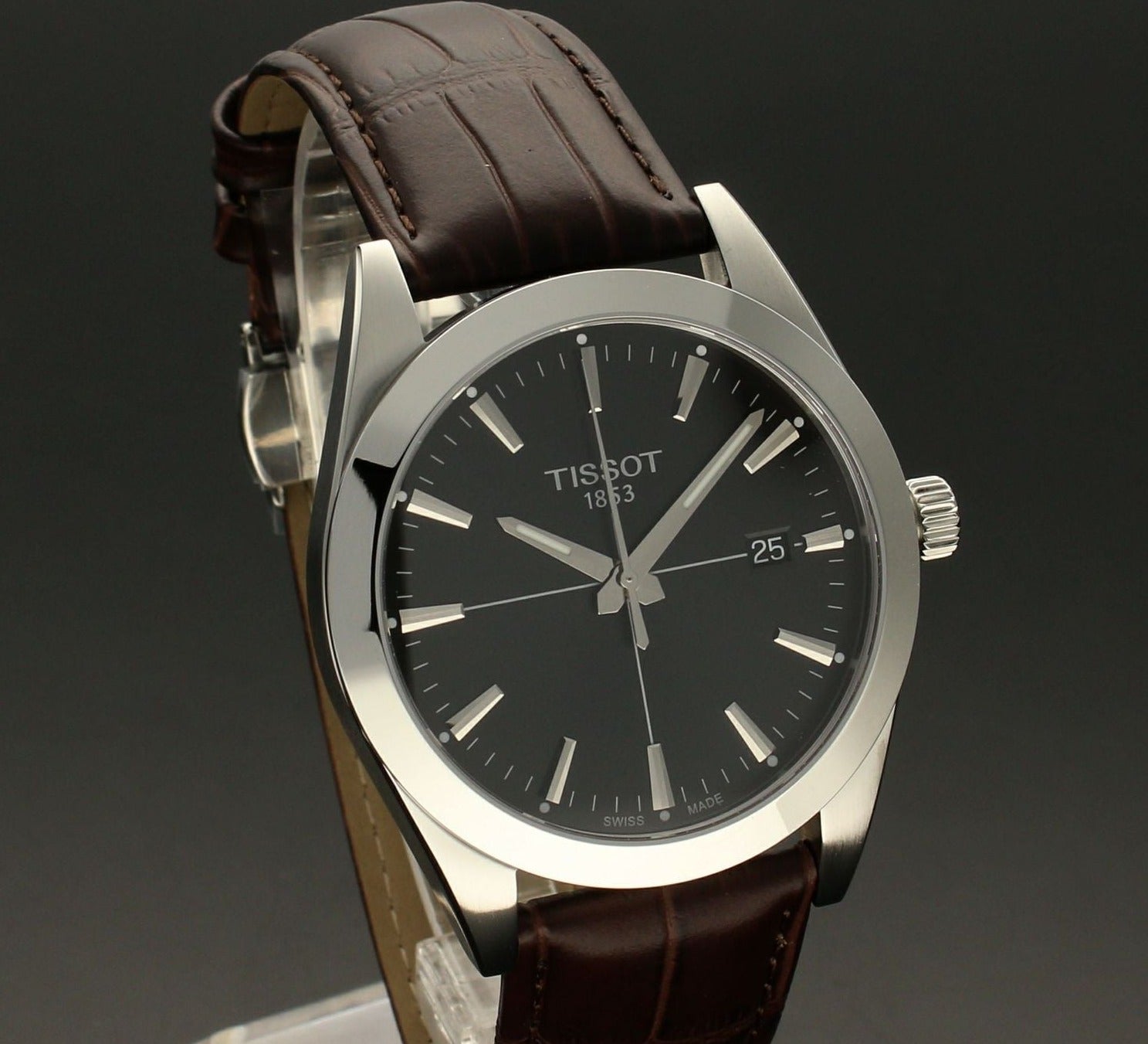 Tissot Gentlemen Black Dial Brown Leather Strap Watch for Men - T127.410.16.051.01 Watches Tissot   