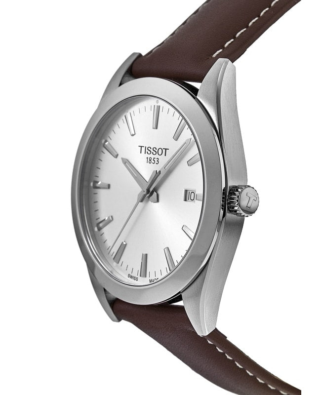 Tissot Gentleman Silver Dial Brown Leather Strap Watch For Men - T127.410.16.031.00 Watches Tissot   