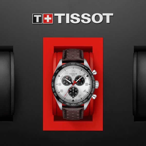 Tissot T Sport PRS 516 Chronograph Silver Dial Brown Leather Strap Watch for Men - T131.617.16.032.00 Watches Tissot   