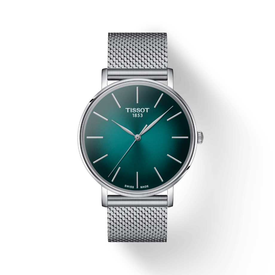 Tissot Everytime Gent Green Dial Silver Mesh Bracelet Watch for Men - T143.410.11.091.00 Watches Tissot   