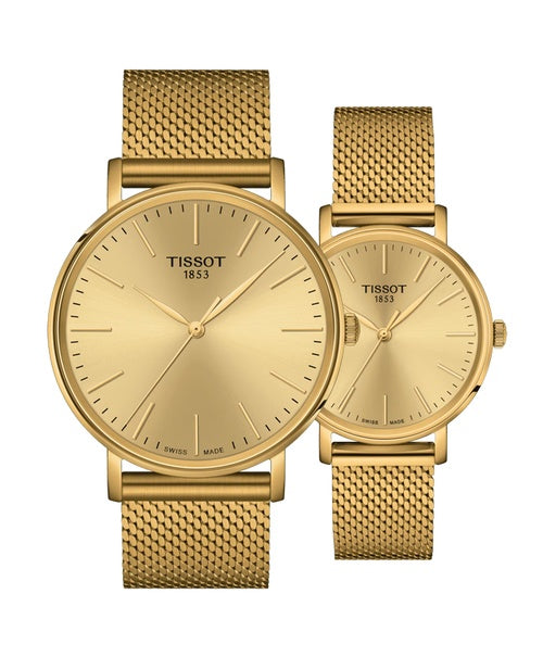 Tissot Everytime Lady Gold Dial Gold Plated Mesh Bracelet Watch for Women - T143.210.33.021.00 Watches Tissot   