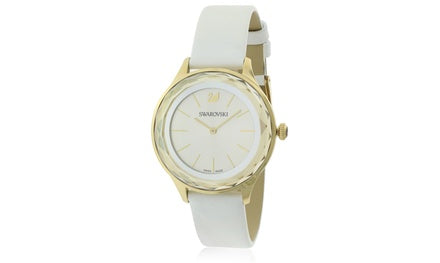 Swarovski Octea Nova Quartz White Dial White Leather Strap Watch for Women - 5295337 Watches Swarovski   