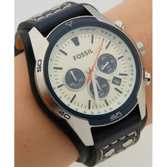 Fossil Coachman Chronograph White Dial Blue Leather Strap Watch for Men - CH3051 Watches Fossil   