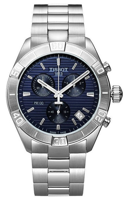 Tissot PR 100 Sport Quartz Chronograph Blue Dial Silver Stainless Steel Watch For Men - T101.617.11.041.00 Watches Tissot   