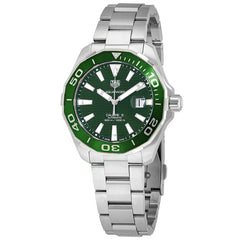 Tag Heuer Aquaracer Calibre 5 Green Dial Silver Steel Strap Watch for Men - WAY201S.BA0927 Watches Tag Heuer   