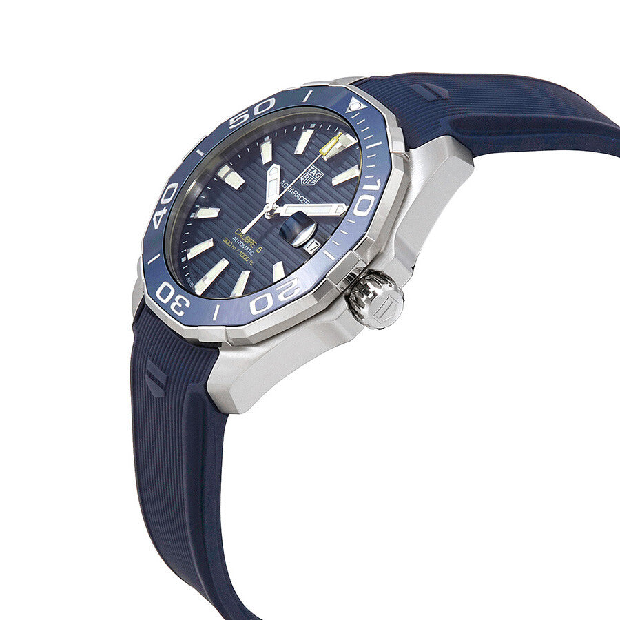 Tag Heuer Aquaracer Calibre 5 Automatic Blue Dial Blue Rubber Strap Watch for Men - WAY201B.FT6150 Watches Tag Heuer   