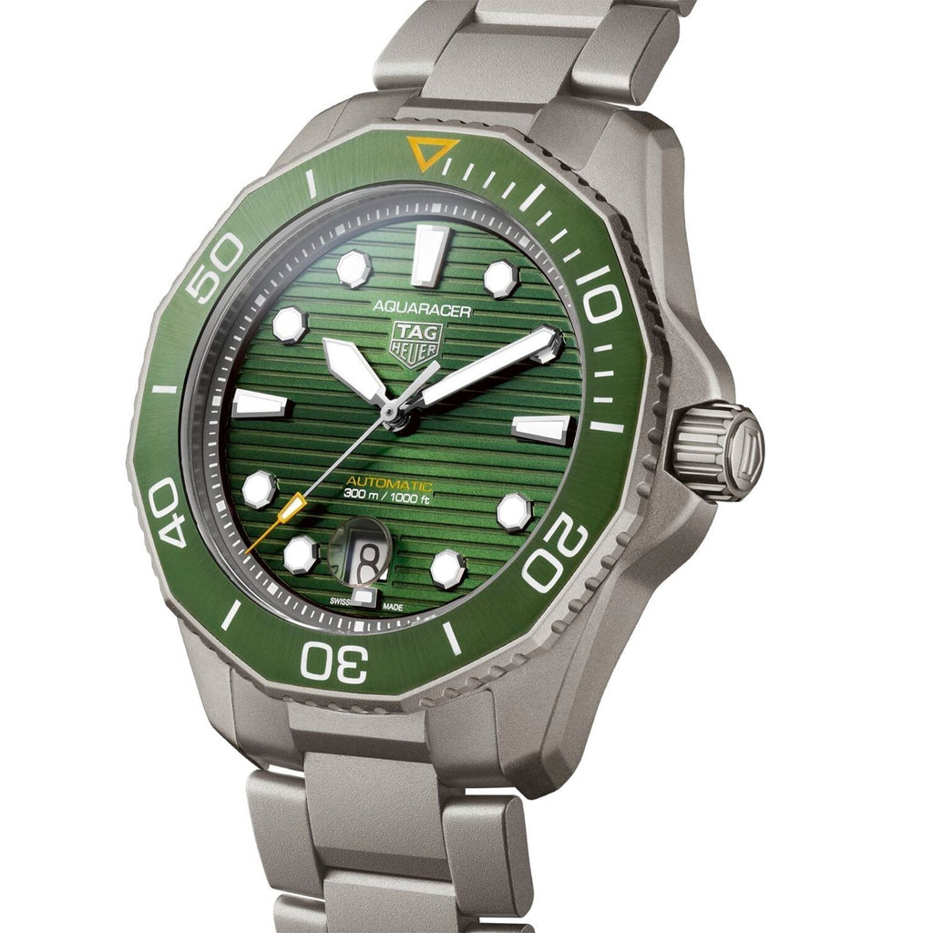 Tag Heuer Aquaracer Calibre 5 Green Dial Silver Steel Strap Watch for Men - WAY201S.BA0927 Watches Tag Heuer   