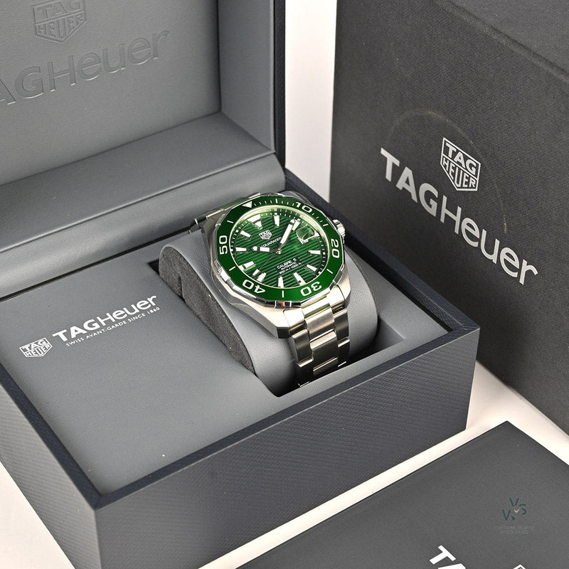 Tag Heuer Aquaracer Calibre 5 Green Dial Silver Steel Strap Watch for Men - WAY201S.BA0927 Watches Tag Heuer   