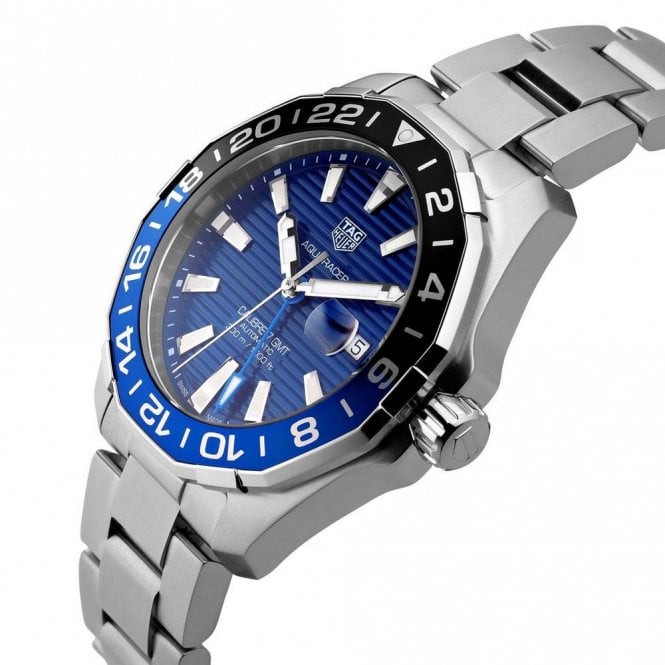 Tag Heuer Aquaracer GMT Calibre 6 Automatic Blue Dial Silver Steel Strap Watch for Men - WAY201T.BA0927 Watches Tag Heuer   