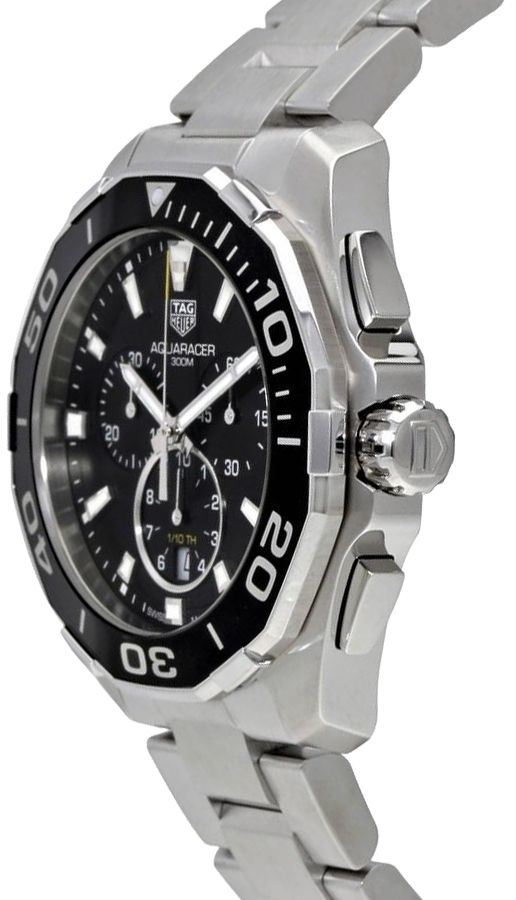 Tag Heuer Aquaracer Quartz Chronograph Black Dial Silver Steel Strap Watch for Men - CAY111A.BA0927 Watches Tag Heuer   