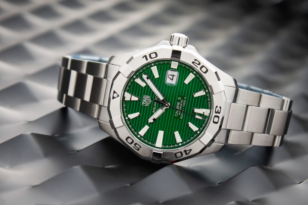 Tag Heuer Aquaracer Calibre 5 Automatic Green Dial Silver Steel Strap Watch for Men - WAY2015.BA0927 Watches Tag Heuer   