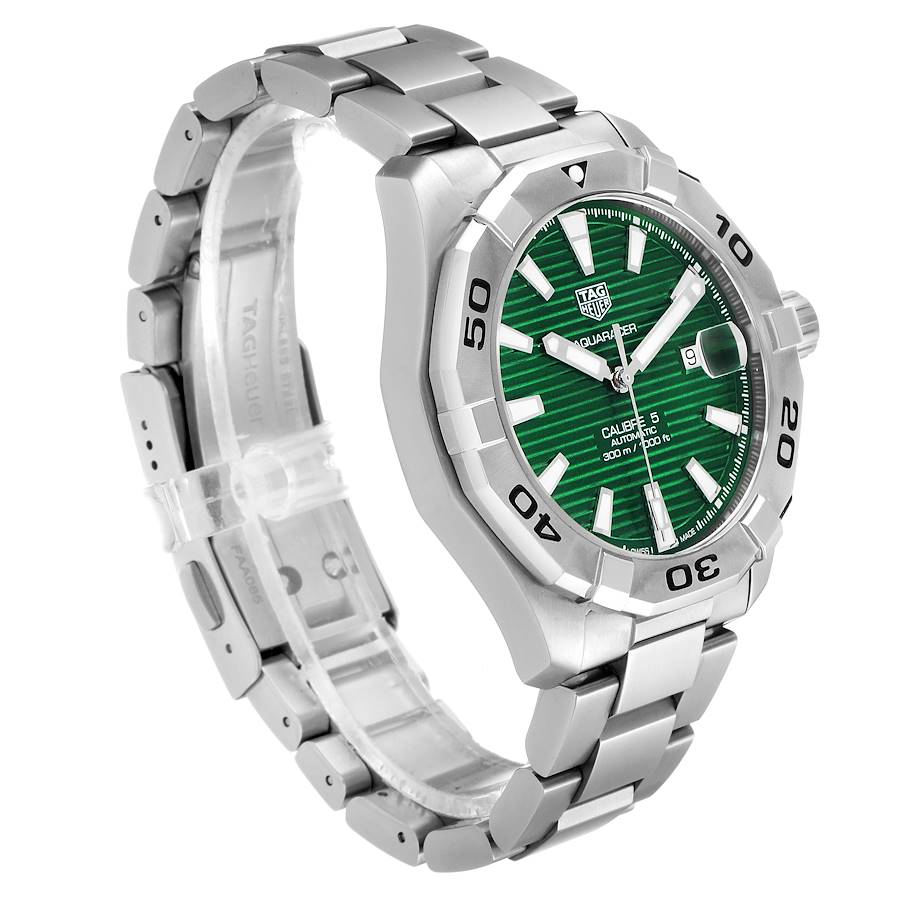 Tag Heuer Aquaracer Calibre 5 Automatic Green Dial Silver Steel Strap Watch for Men - WAY2015.BA0927 Watches Tag Heuer   