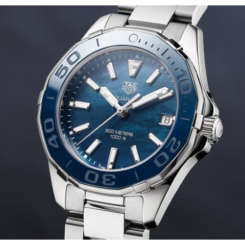 Tag Heuer Aquaracer 35mm  Blue Ceramic Dial Silver Steel Strap Watch for Women - WAY131S.BA0748 Watches Tag Heuer   