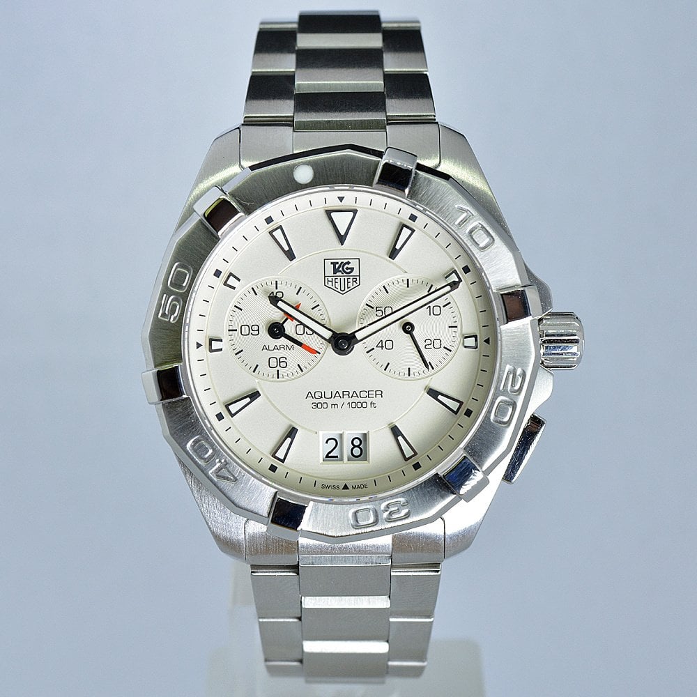 Tag Heuer Aquaracer Quartz Chronograph White Dial Silver Steel Strap Watch for Men - WAY111Y.BA0928 Watches Tag Heuer   