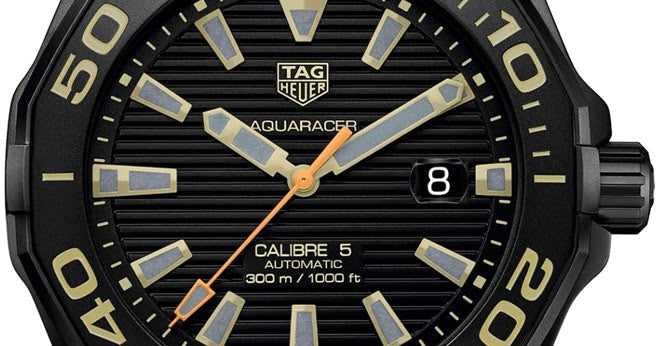 Tag Heuer Aquaracer 300 Calibre 5 43mm Automatic Black Dial Brown Fabric Strap Watch for Men - WAY208C.FC6383 Watches Tag Heuer   