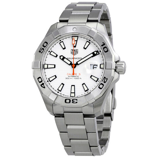 Tag Heuer Aquaracer Calibre 5 Automatic White Dial Silver Steel Strap Watch for Men - WAY2013.BA0927 Watches Tag Heuer   