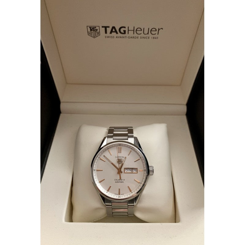 Tag Heuer Carrera Calibre 5 White Dial Silver Steel Strap Watch for Men - WAR201D.BA0723 Watches Tag Heuer   