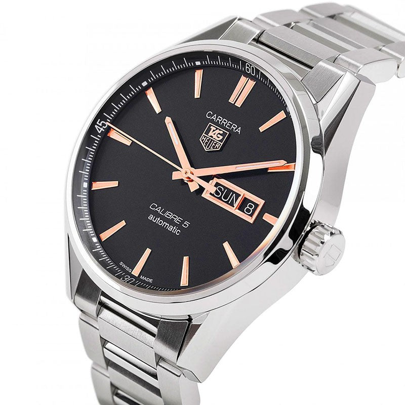 Tag Heuer Carrera Calibre 5 Automatic Black Dial Silver Steel Strap Watch for Men - WAR201C.BA0723 Watches Tag Heuer   