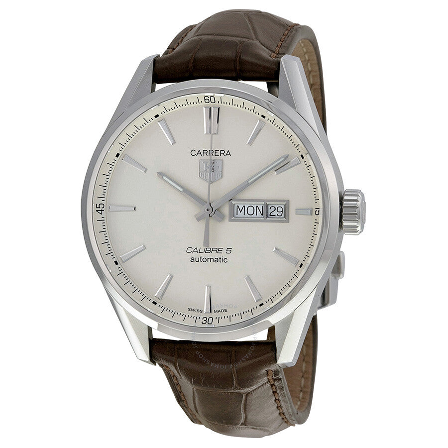 Tag Heuer Carrera Calibre 5 Automatic 41mm White Dial Brown Leather Strap Watch for Men - WAR201B.FC6291 Watches Tag Heuer   