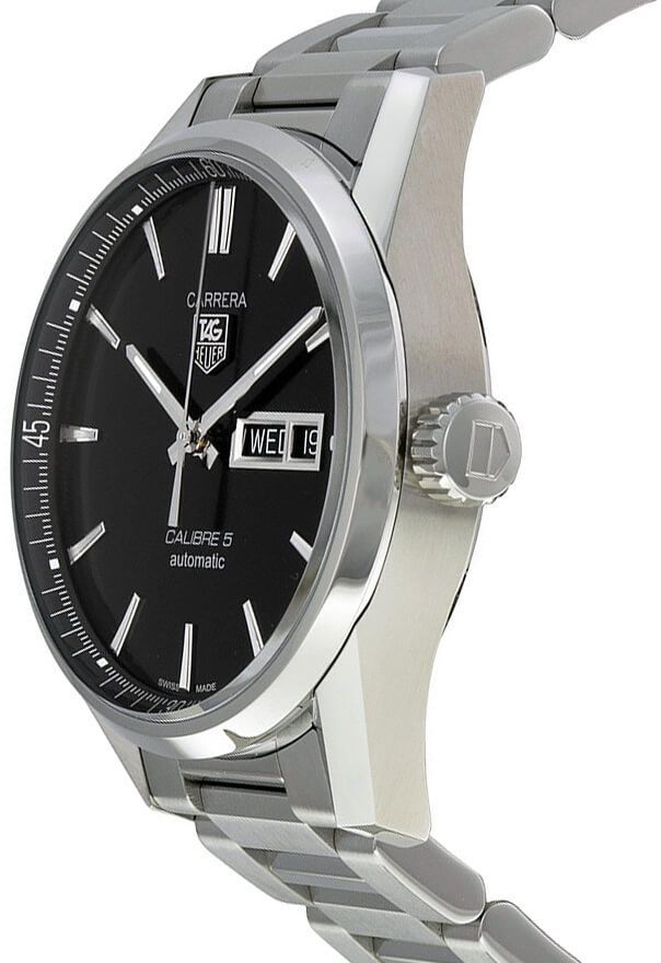 Tag Heuer Carrera Calibre 5 Automatic Black Dial Silver Steel Strap Watch for Men - WAR201A.BA0723 Watches Tag Heuer   