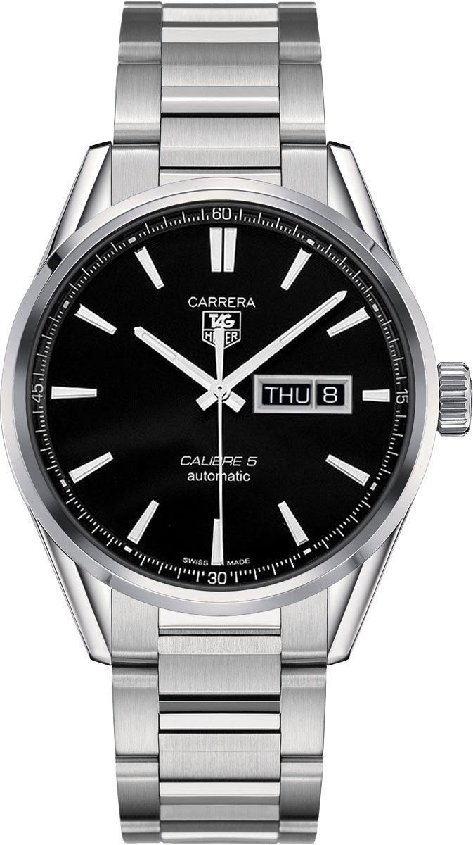 Tag Heuer Carrera Calibre 5 Automatic Black Dial Silver Steel Strap Watch for Men - WAR201A.BA0723 Watches Tag Heuer   