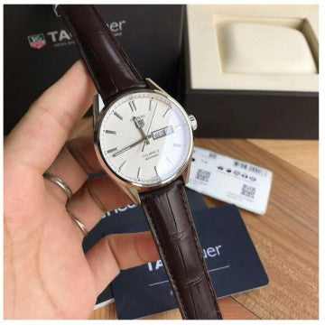 Tag Heuer Carrera Calibre 5 Automatic 41mm White Dial Brown Leather Strap Watch for Men - WAR201B.FC6291 Watches Tag Heuer   