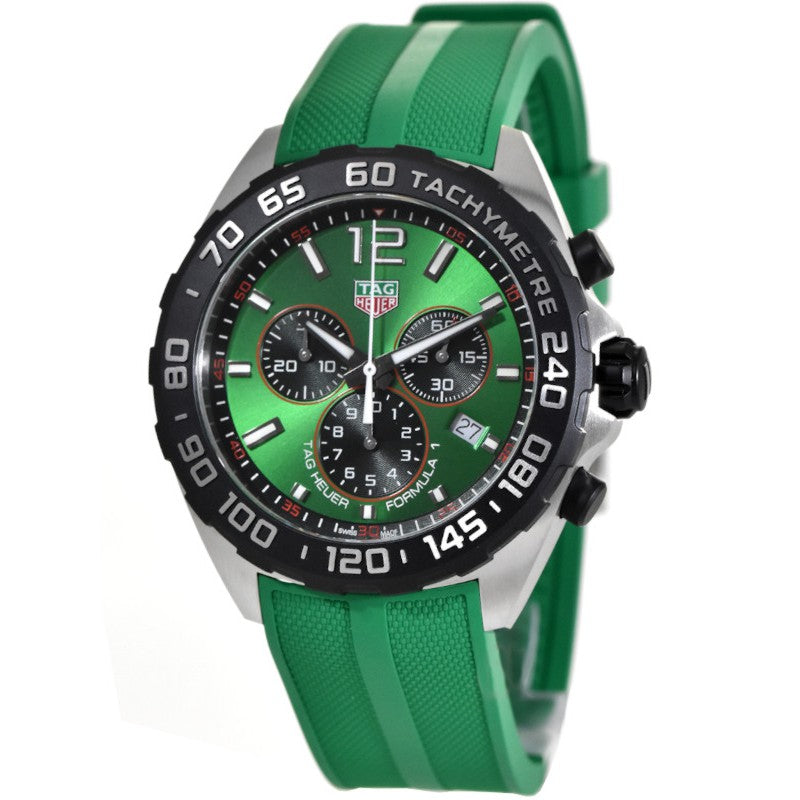 Tag Heuer Formula 1 Chronograph 41mm Green Dial Green Rubber Strap Watch for Men - CAZ101AP.FT8056 Watches Tag Heuer   