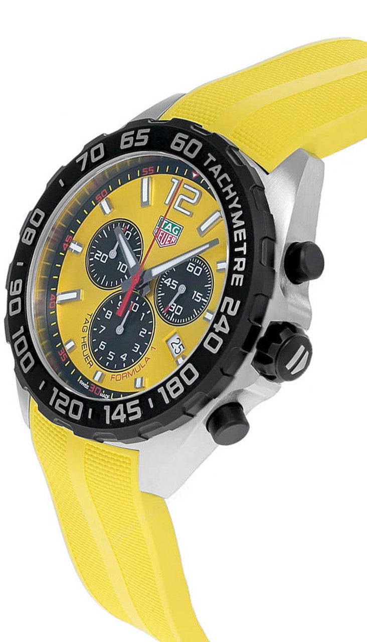 Tag Heuer Formula 1 Chronograph 41mm Yellow Dial Yellow Rubber Strap Watch for Men - CAZ101AM.FT8054 Watches Tag Heuer   