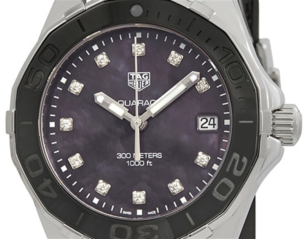 Tag Heuer Aquaracer Quartz Black Mother of Pearl Dial Black Textile Strap Watch for Women - WAY131M.FT6092 Watches Tag Heuer   