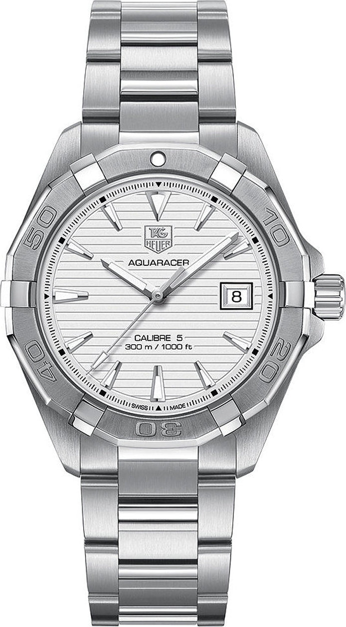 Tag Heuer Aquaracer Automatic 41mm White Dial Silver Steel Strap Watch for Men - WAY2111.BA0928 Watches Tag Heuer   