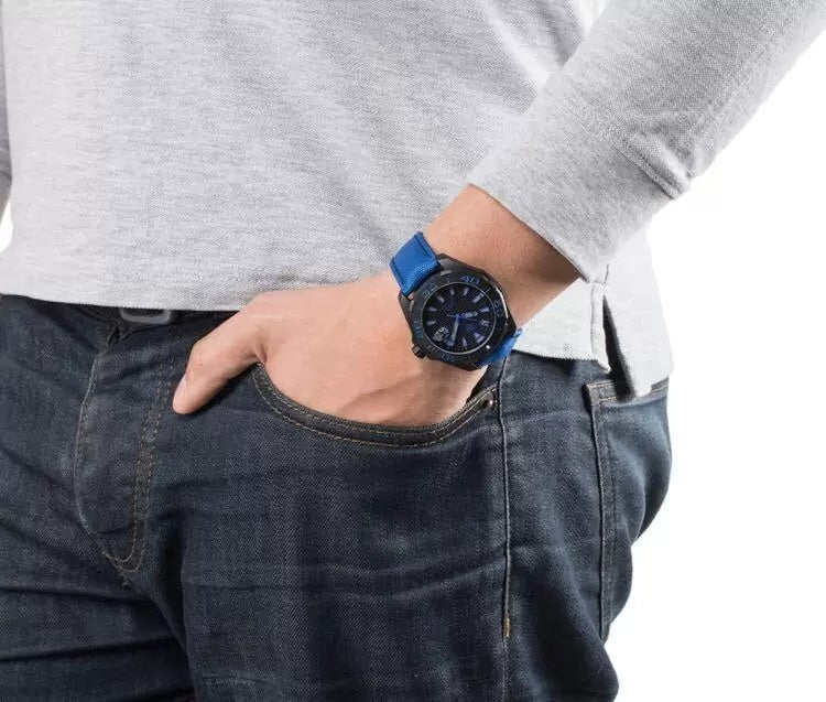 Tag Heuer Aquaracer Calibre 5 Automatic 43mm Titanium Blue Dial Blue Nylon Strap Watch for Gents - WAY208B.FC6382 Watches Tag Heuer   