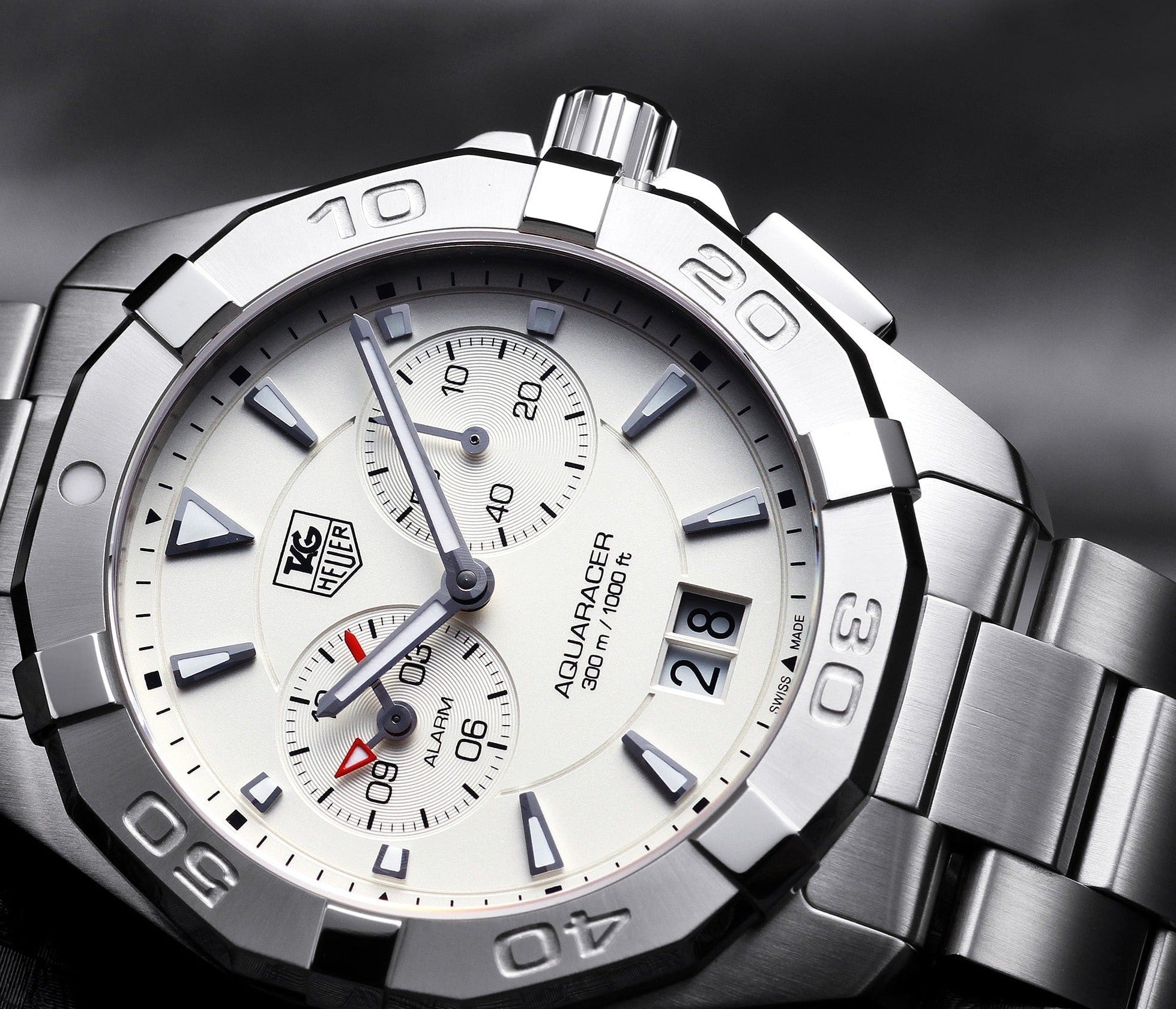 Tag Heuer Aquaracer Quartz Chronograph White Dial Silver Steel Strap Watch for Men - WAY111Y.BA0928 Watches Tag Heuer   