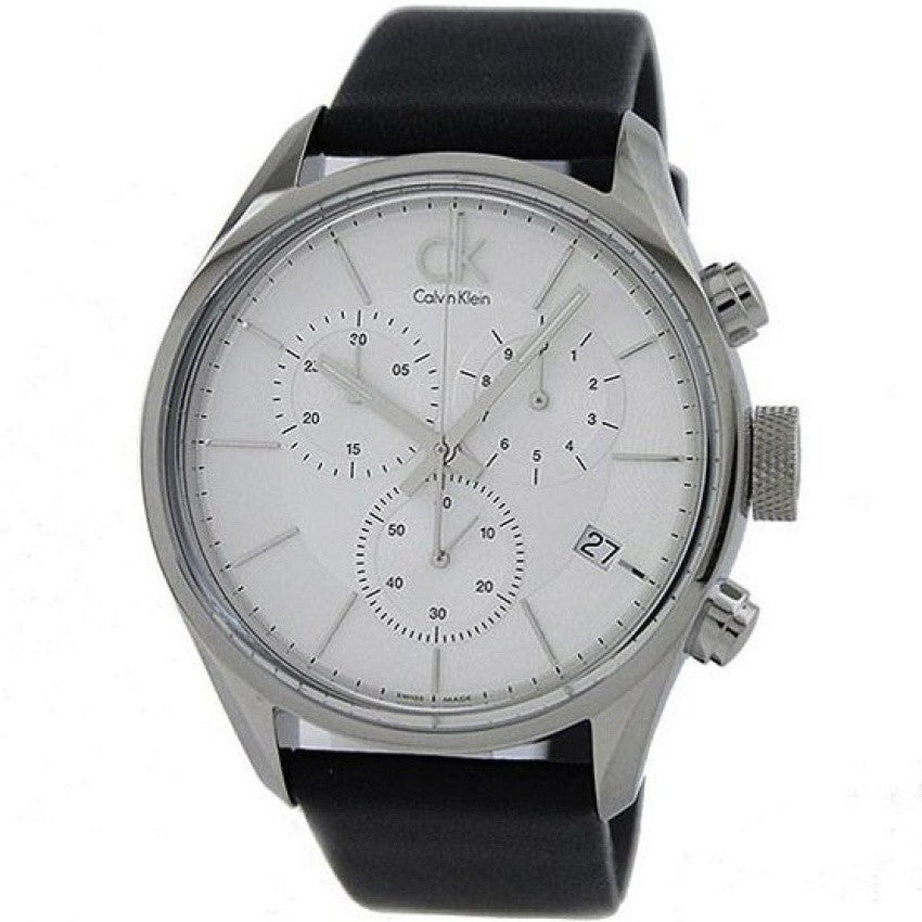 Calvin Klein Masculine Chronograph White Dial Black Leather Strap Watch for Men - K2H27120 Watches Calvin Klein   