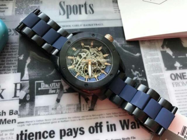 Fossil Modern Machine Automatic Skeleton Blue Dial Two Tone Steel Strap Watch for Men - ME3133 Watches Fossil   