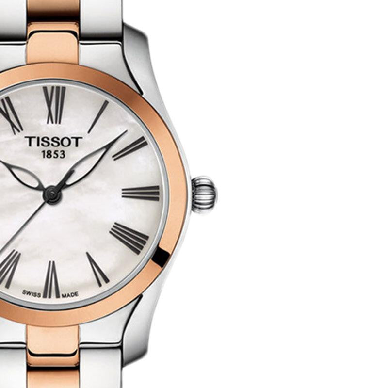 Tissot T Wave Mother of Pearl Dial Two Tone Stainless Steel Strap Watch For Women - T112.210.22.113.01 Watches Tissot   