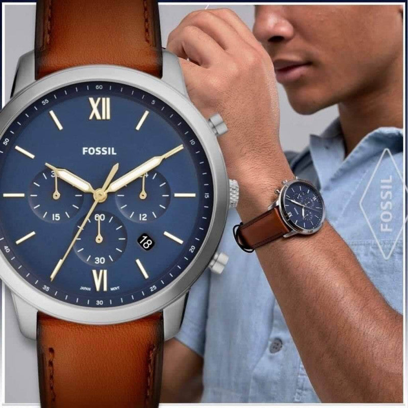 Fossil Neutra Chronograph Blue Dial Brown Leather Strap Watch for Men - FS5453 Watches Fossil   