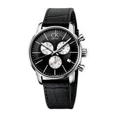 Calvin Klein City Chronograph Black Dial Black Leather Strap Watch for Men - K2G271CX Watches Calvin Klein   