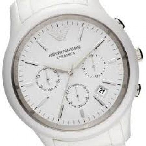 Emporio Armani Ceramica Chronograph White Dial White Strap Watch For Men - AR1453 Watches Emporio Armani   