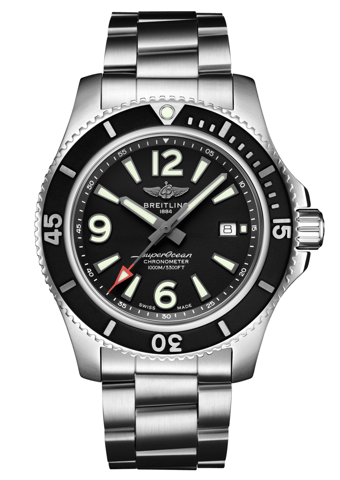 Breitling Superocean Automatic 44mm Black Dial Silver Steel Strap Watch for Men - A17367D71B1A1 Watches Breitling   