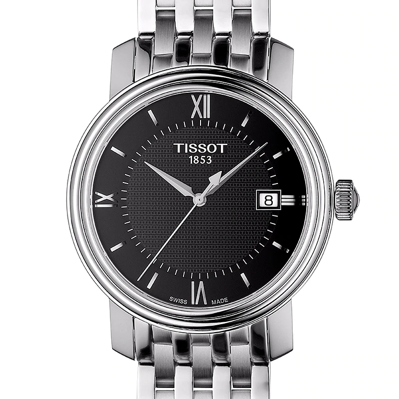 Tissot T Classic Bridgeport Black Dial Silver Steel Strap Watch For Men - T097.410.11.058.00 Watches Tissot   