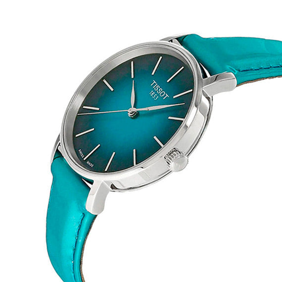 Tissot Everytime Lady Turquoise Dial Leather Strap Watch for Women - T143.210.17.091.00 Watches Tissot   