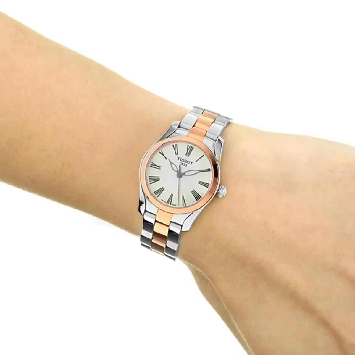 Tissot T Wave Mother of Pearl Dial Two Tone Stainless Steel Strap Watch For Women - T112.210.22.113.01 Watches Tissot   