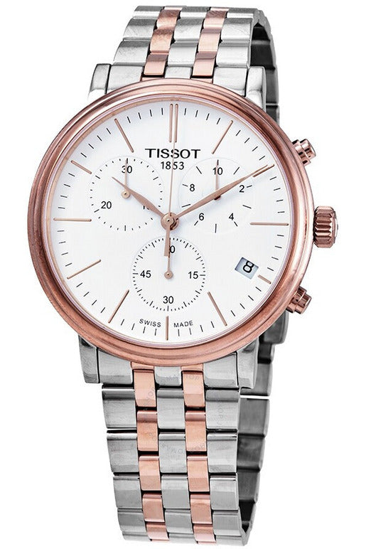 Tissot Carson Premium Chronograph White Dial Silver Steel Strap Watch For Men - T122.417.22.011.00 Watches Tissot   