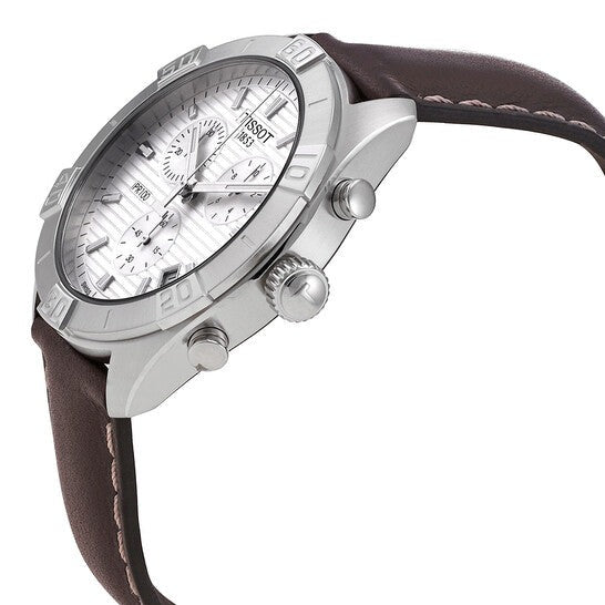 Tissot PR 100 Sport Quartz Chronograph Silver Dial Brown Leather Strap Watch For Men - T101.617.16.031.00 Watches Tissot   