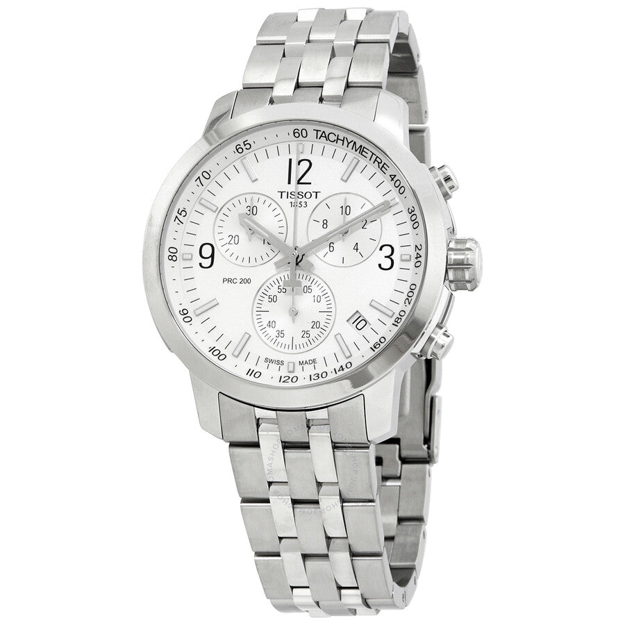 Tissot T Sport PRC 200 Chronograph White Dial Silver Steel Strap Watch For Men - T114.417.11.037.00 Watches Tissot   