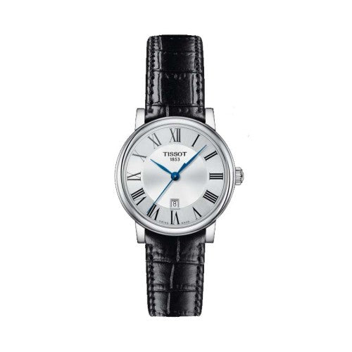 Tissot Carson Premium Lady Silver Dial Black Leather Strap Watch For Women - T122.210.16.033.00 Watches Tissot   